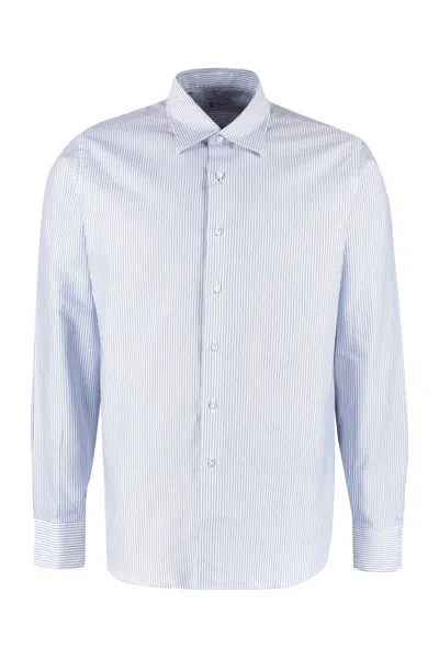 The (alphabet) Striped Cotton Shirt With Rounded Hem In Blue