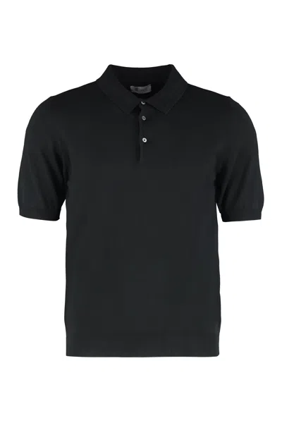 The (alphabet) The Alphabet Knit Short-sleeve Cotton Polo Shirt In Black