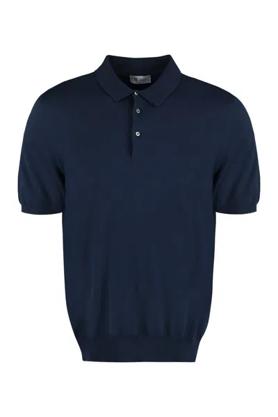 The (alphabet) The (knit) - Cotton Knit Polo Shirt In Blue