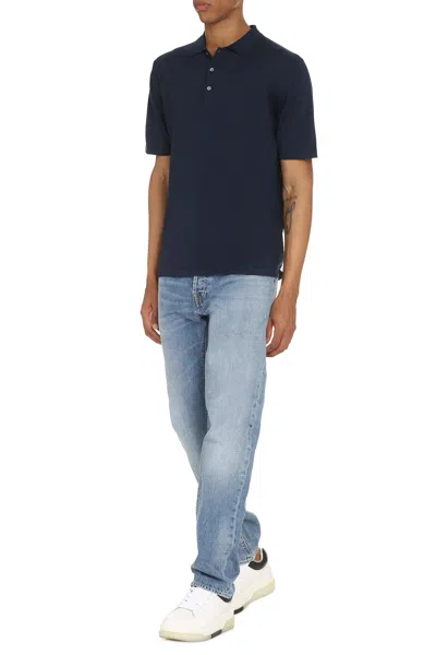 The (alphabet) The (knit) - Cotton Knit Polo Shirt In Blue
