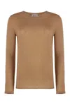 The (alphabet) Silk-cashmere Blend Pullover With Rounded Neck In Camel
