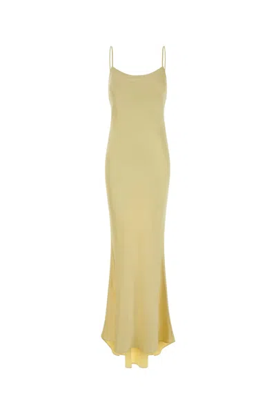 The Andamane Pastel Yellow Satin Ninfea Dress In Brown