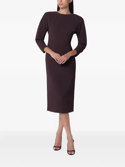 The Andamane Amanda Rounded-shoulder Midi Dress In Burgundy