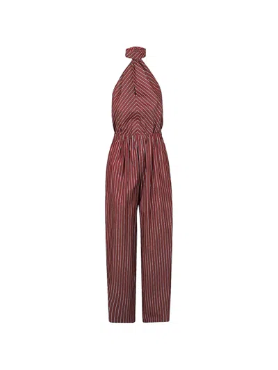 The Andamane Amber Striped Halterneck Jumpsuit In Red
