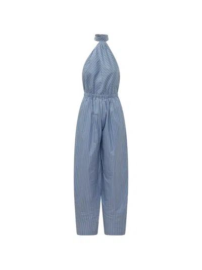 The Andamane Halter Neck Striped Jumpsuit In Blue