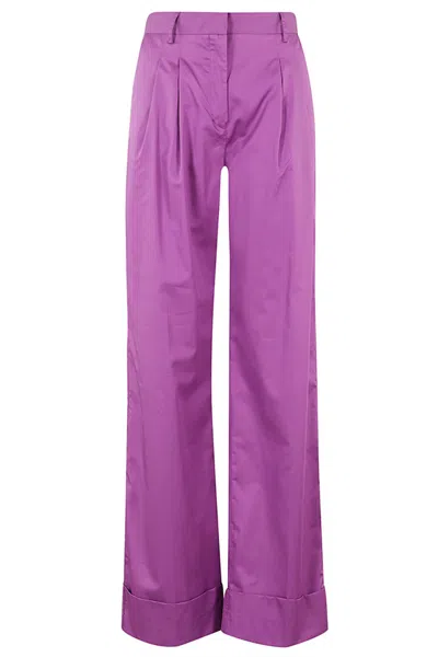 The Andamane Amethyst Satin Cotton High-waisted Trousers In Purple