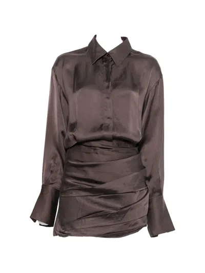The Andamane Andrea Ruched Mini Dress In Brown