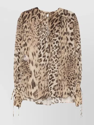 THE ANDAMANE ANIMAL PRINT BLOUSE TIE DETAIL