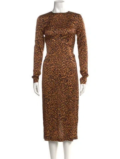 Pre-owned The Andamane Animal Print Midi Length Dress In Brown