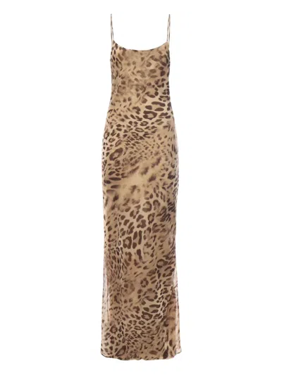 The Andamane Animalier-print Slip Dress In Gold