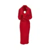 The Andamane Annie Hooded Midi Dress Open Back In Red