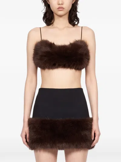 The Andamane Anora Faux-fur Tie-back Top In Black