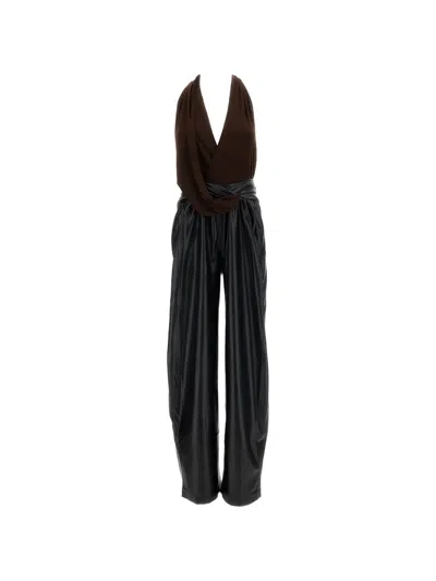 The Andamane Black Atral Draped Jersey Jumpsuit In Brown