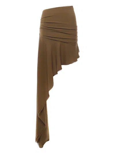 The Andamane Asymmetric Draped Skirt In Brown
