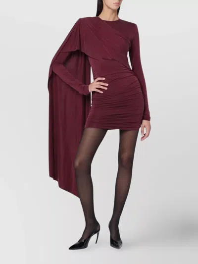 The Andamane Asymmetric Mini Dress Draped Detail In Burgundy