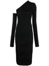 The Andamane Asymmetric One-shoulder Midi Dress In Black