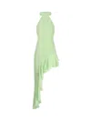 The Andamane Mirtha Ruffle Assymmetric Maxi Dress In Green