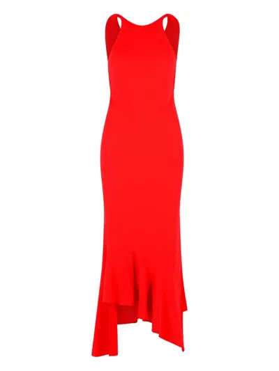 The Andamane Asymmetrical Midi Dress In Red