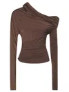The Andamane Fitted Long-sleeved Top With High Neckline And Smooth Texture In Brown