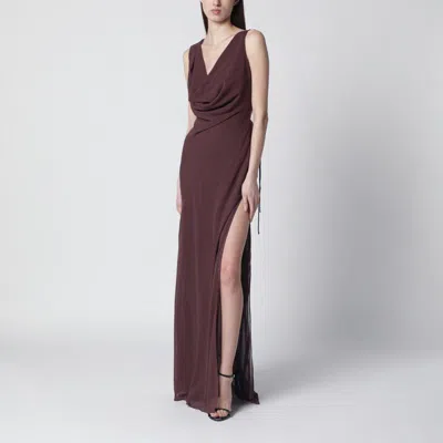 The Andamane Aubergine Silk-blend Long Dress In Burgundy
