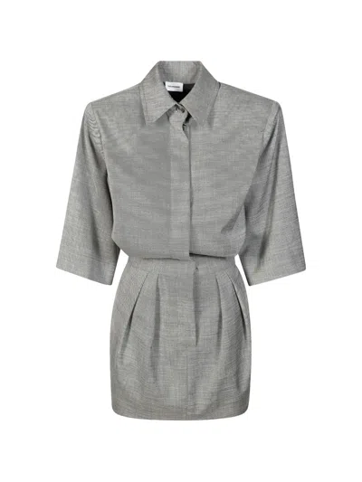 The Andamane Axel Padded-shoulder Mini Dress In Gray