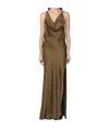 The Andamane Draped Neckline Halter Neck Open Back Dress In Green