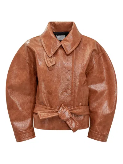 The Andamane Leather-effect Jacket With Belt The Andaman In Orange