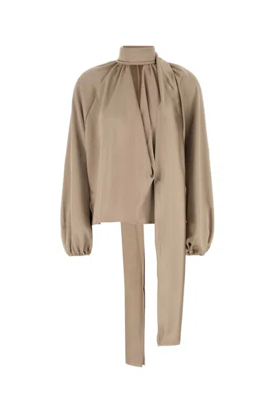 THE ANDAMANE BEIGE SATIN VIOLA BLOUSE