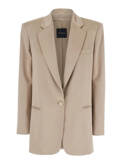 THE ANDAMANE BEIGE SOLID NOTCHED LAPEL BLAZER