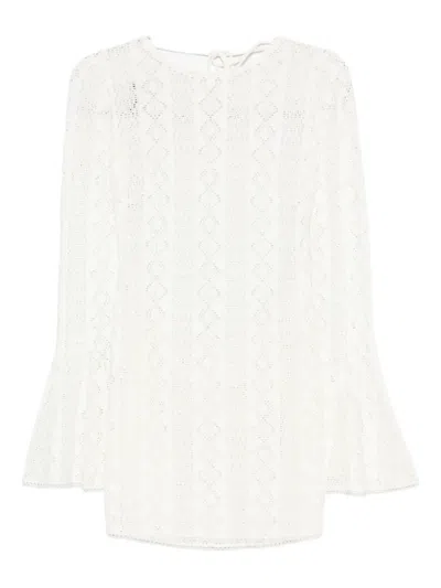 The Andamane Bell-sleeve Crochet Dress In White