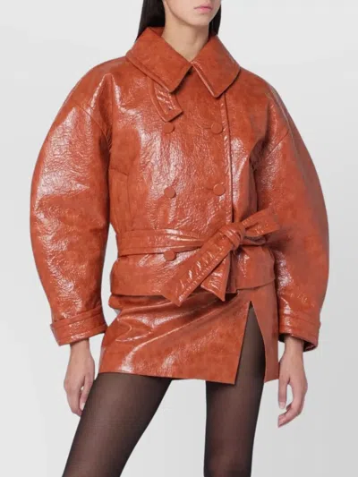 The Andamane Belted Double-breasted Textured Jacket In Brown