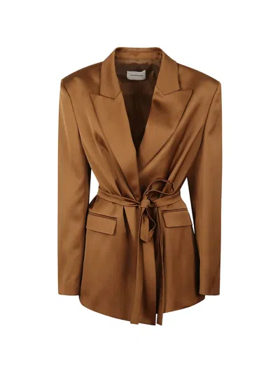 The Andamane Belted Satin-finish Jacket In Brown
