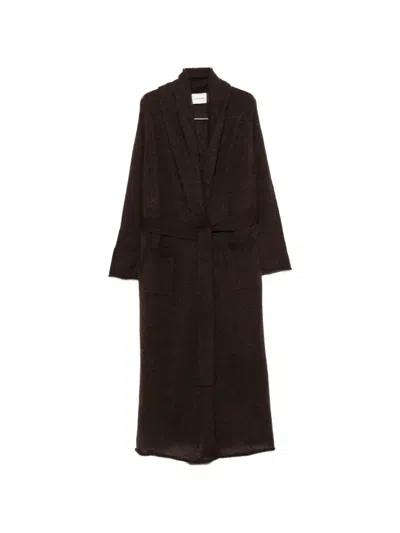 The Andamane Long Cardigan With Shawl Collar And Waist Belt In Brown