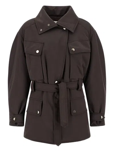 The Andamane Xandra Jacket Belted Waist Buttoned Cuffs Epaulettes In Brown