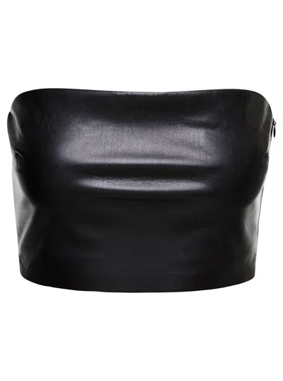 The Andamane Black Bandeau Tube Top Crop Faux Leather In Polyester Woman