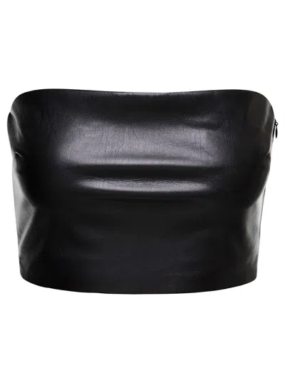 THE ANDAMANE BLACK BANDEAU TUBE TOP CROP FAUX LEATHER IN POLYESTER WOMAN