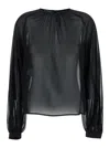 The Andamane Black Blouse With Crew Neck In Stretch Silk Woman In Black
