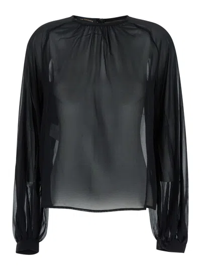 The Andamane Black Blouse With Crew Neck In Stretch Silk Woman