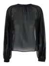 The Andamane Black Blouse With Crew Neck In Stretch Silk Woman In Black