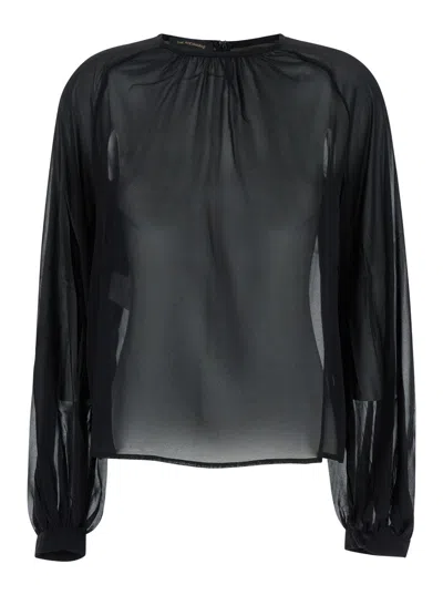 The Andamane Black Blouse With Crew Neck In Stretch Silk Woman
