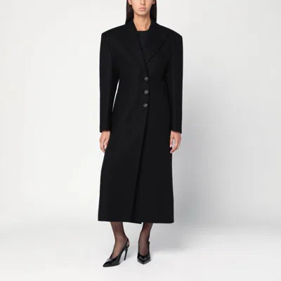THE ANDAMANE THE ANDAMANE  BLACK LONG SINGLE-BREASTED COAT IN WOOL