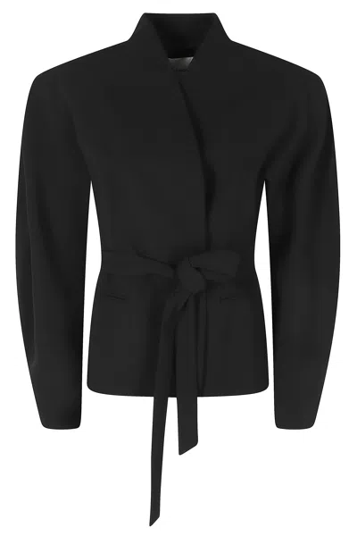 The Andamane Black Margaux Shawl Collar Rounded Sleeves Polyester Jacket