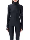 The Andamane High Neck Long Sleeve Open Back Bodysuit In Black