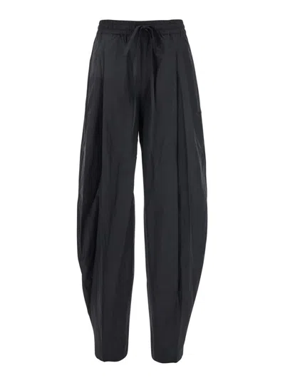 THE ANDAMANE BLACK PANTS WITH CANNON PLEATS AND ELASTIC WAIST WITH DRAWSTRING IN COTTON BLEND WOMAN