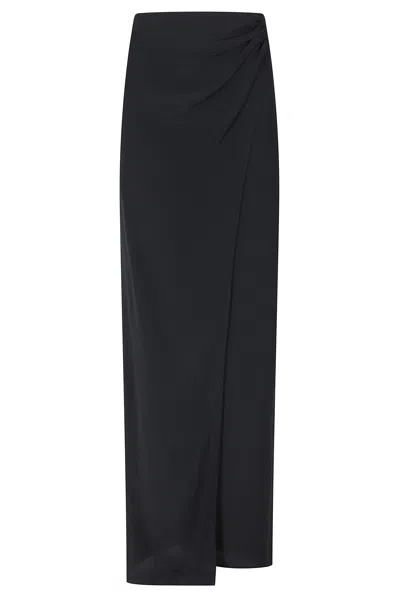 The Andamane Black Phoebe Draped Side-slit Acetate-blend Maxi Skirt