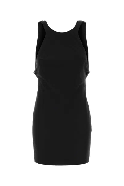 The Andamane Black Stretch Gabardine Mini Dress In Blue