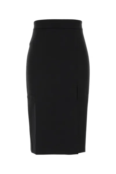 The Andamane High Waisted Stretch Gabardine Skirt Slit In Black