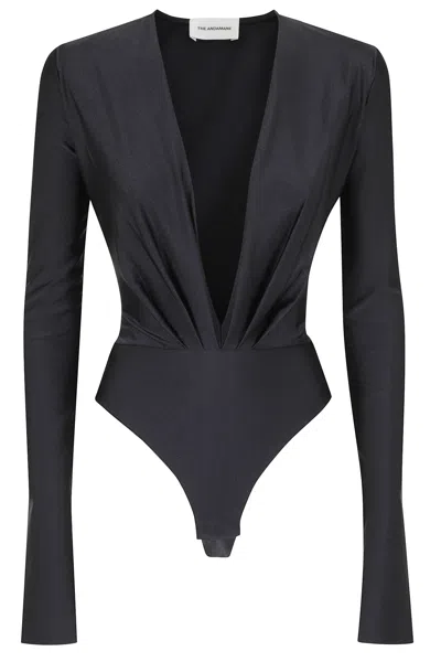 The Andamane Black Zelda Deep V-neck Contouring Bodysuit In Gray