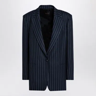 THE ANDAMANE BLUE AND WHITE PINSTRIPED GUIA BLAZER