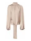 The Andamane Viola Satin Tie Detail Blouse In Beige